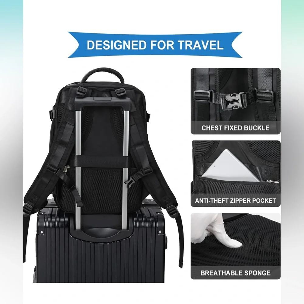 NWT- Travel Carry On Backpack in Black - Picture 5 of 15